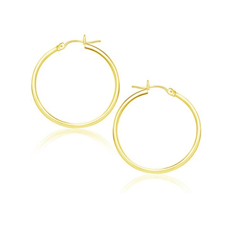 14k Yellow Gold Polished Hoop Earrings (25 mm) - Ellie Belle