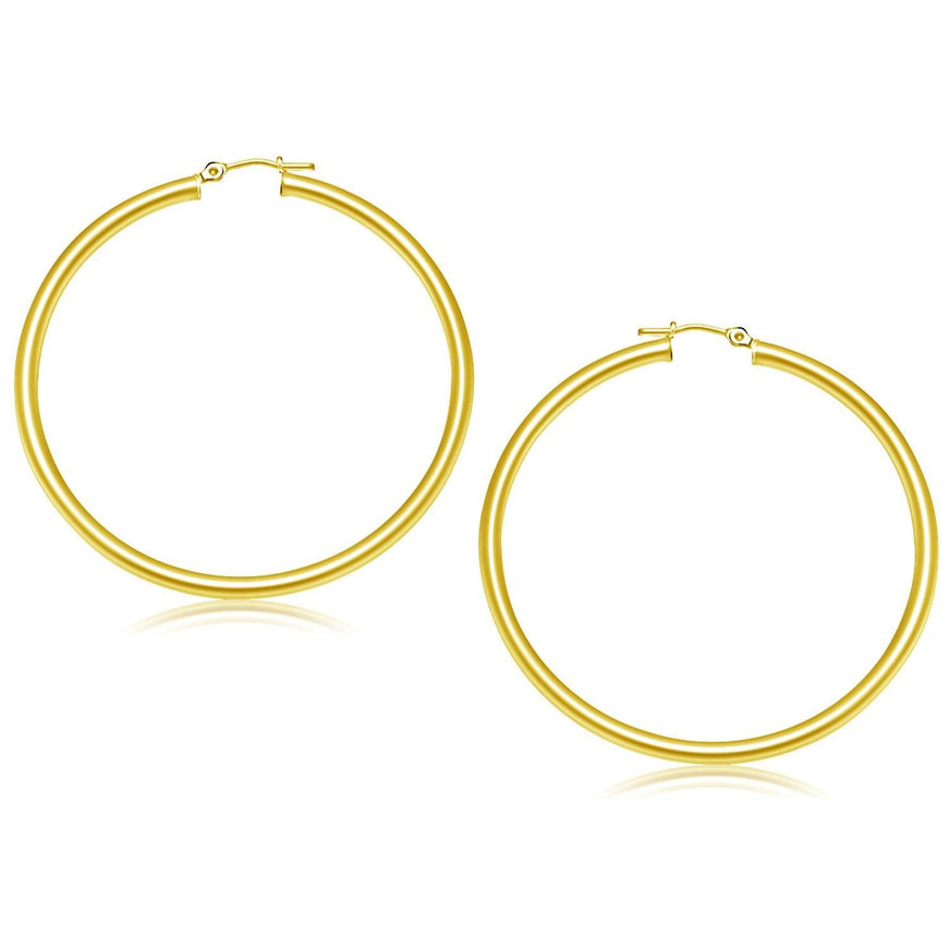 14k Yellow Gold Polished Hoop Earrings (50 mm) - Ellie Belle