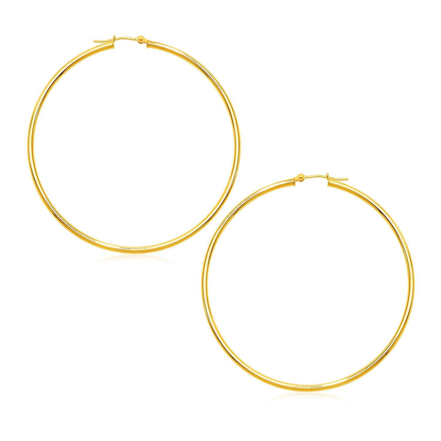 14k Yellow Gold Polished Large Round Hoop Earrings - Ellie Belle