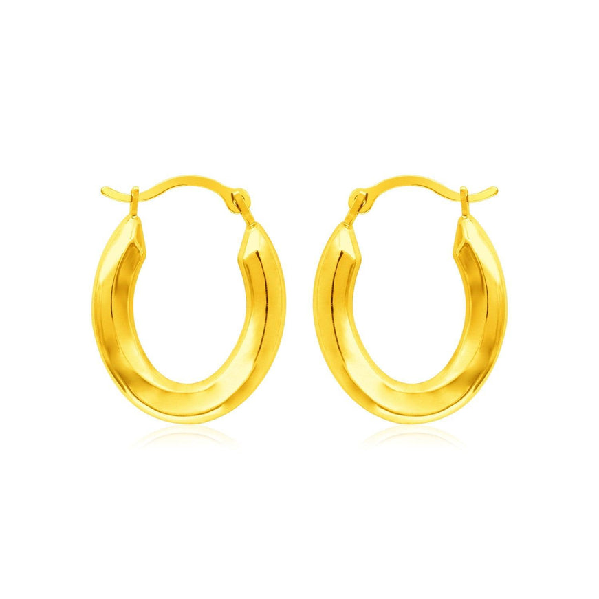 14k Yellow Gold Polished Oval Hoop Earrings - Ellie Belle