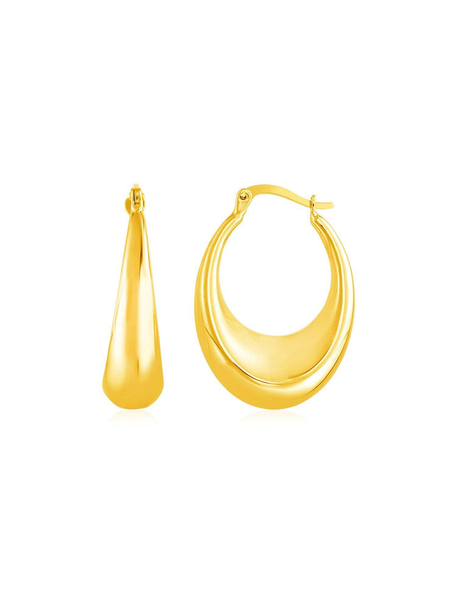 14k Yellow Gold Polished Puffed Hoop Earrings - Ellie Belle