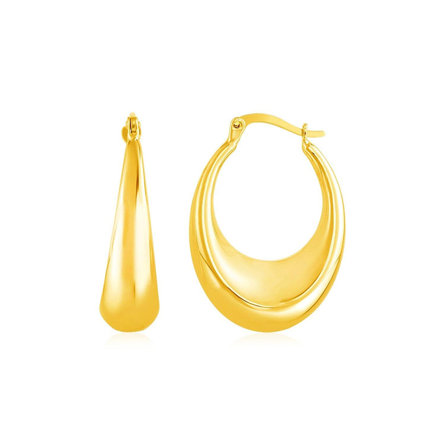 14k Yellow Gold Polished Puffed Hoop Earrings - Ellie Belle