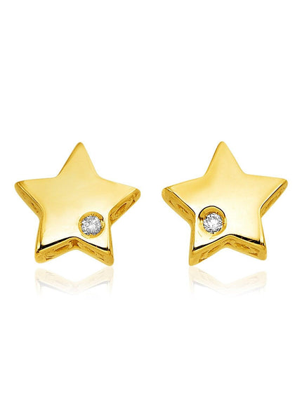 14k Yellow Gold Polished Star Earrings with Diamonds - Ellie Belle