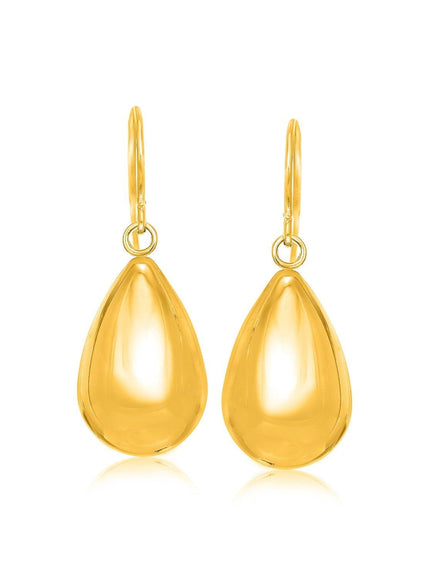 14k Yellow Gold Polished Teardrop Motif Drop Earrings - Ellie Belle