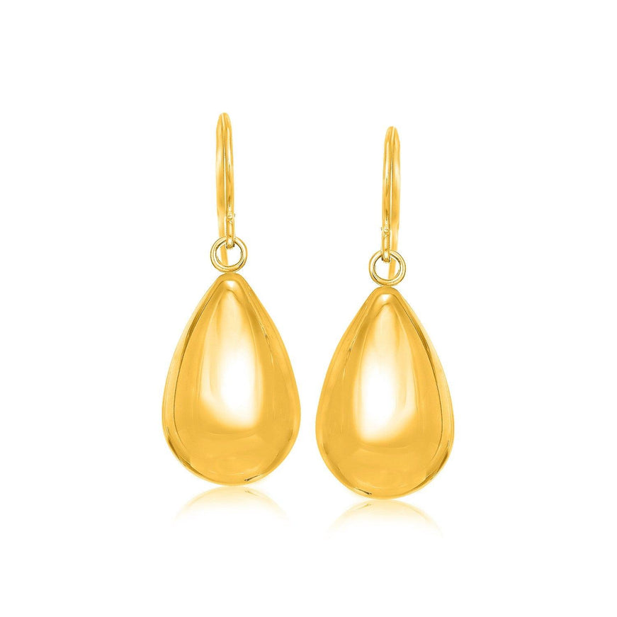 14k Yellow Gold Polished Teardrop Motif Drop Earrings - Ellie Belle