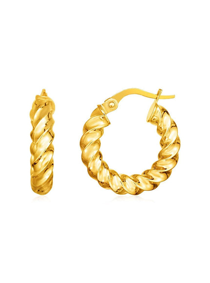 14k Yellow Gold Polished Twisted Hoop Earrings - Ellie Belle