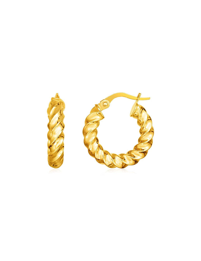 14k Yellow Gold Polished Twisted Hoop Earrings - Ellie Belle