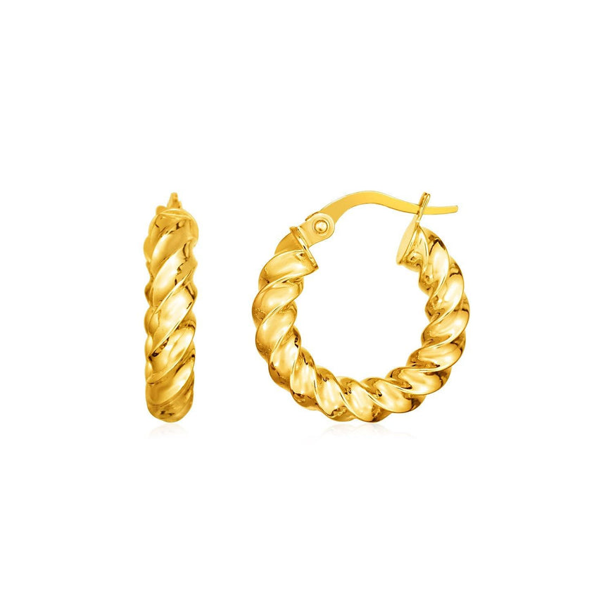 14k Yellow Gold Polished Twisted Hoop Earrings - Ellie Belle