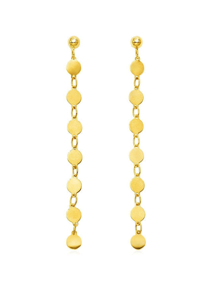 14k Yellow Gold Post Dangle Earrings with Polished Circles - Ellie Belle