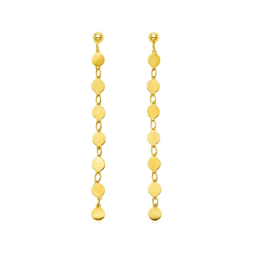 14k Yellow Gold Post Dangle Earrings with Polished Circles - Ellie Belle