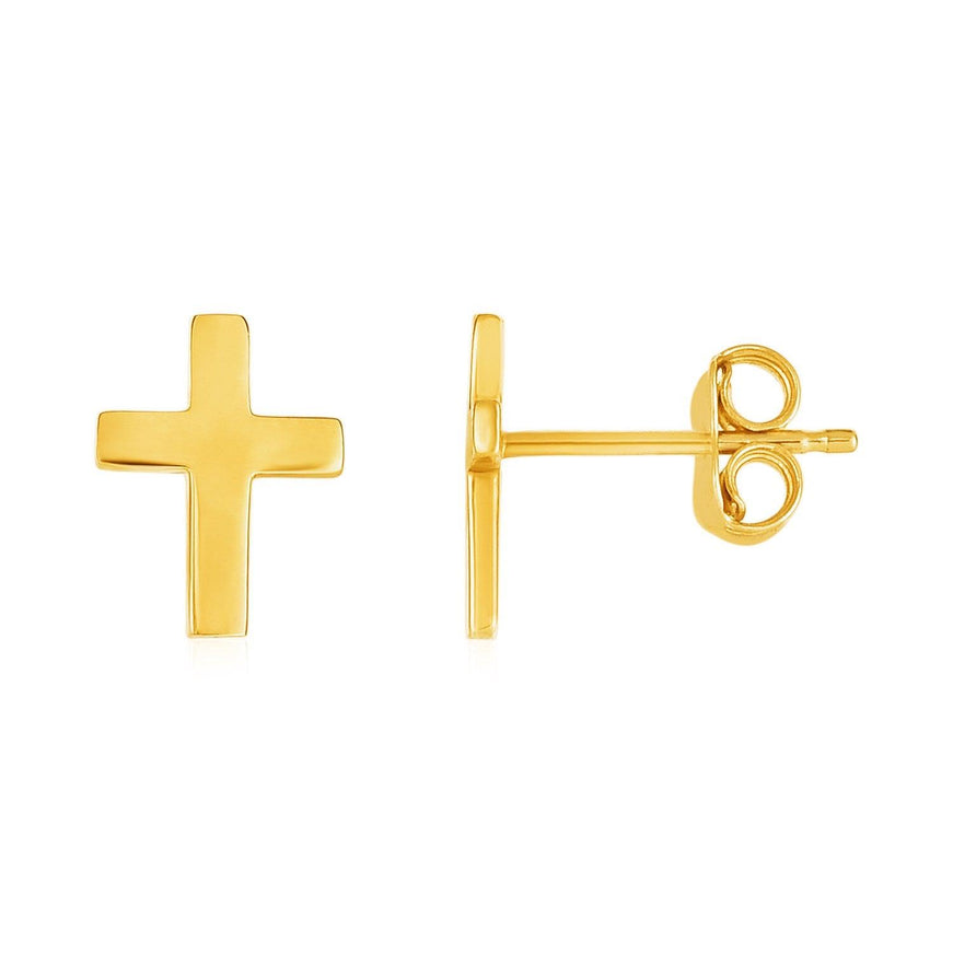 14k Yellow Gold Post Earrings with Crosses - Ellie Belle