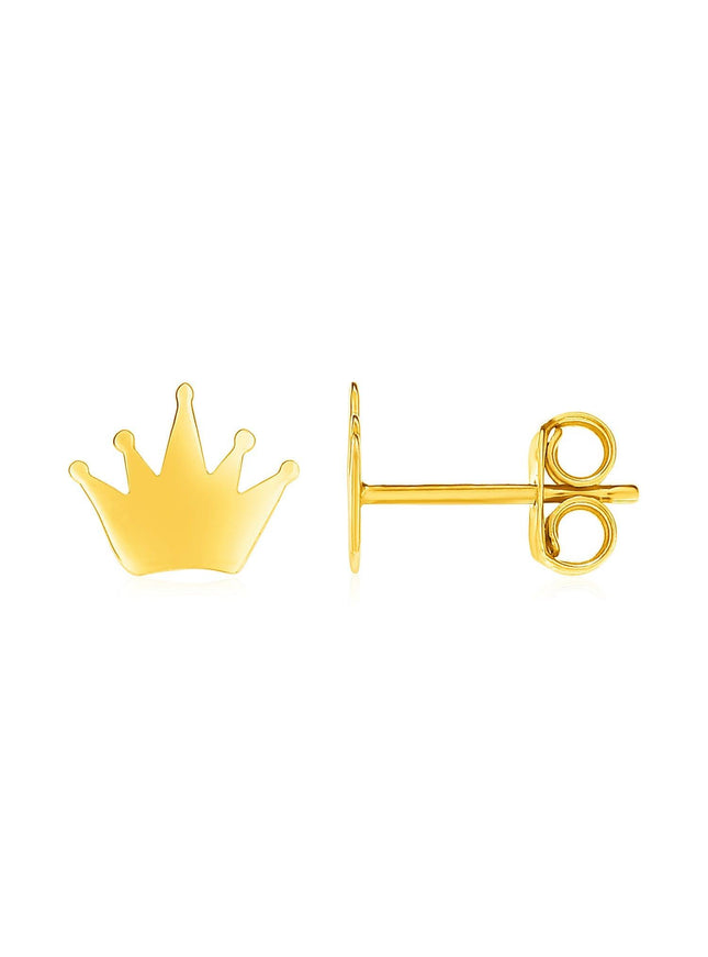14k Yellow Gold Post Earrings with Crowns - Ellie Belle