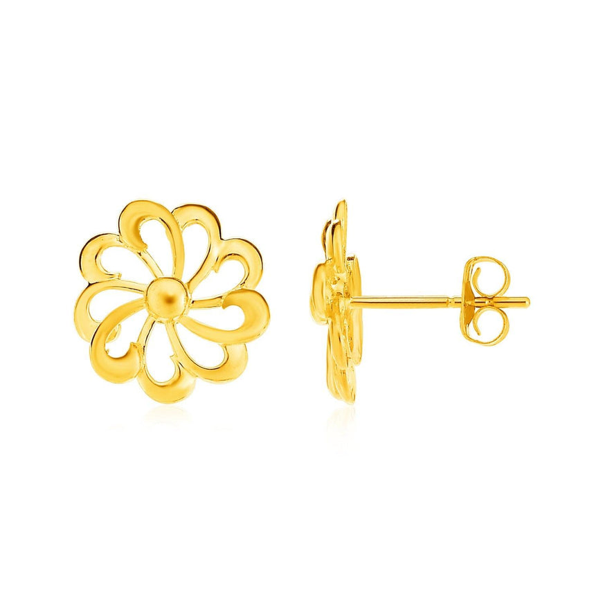 14k Yellow Gold Post Earrings with Flowers - Ellie Belle