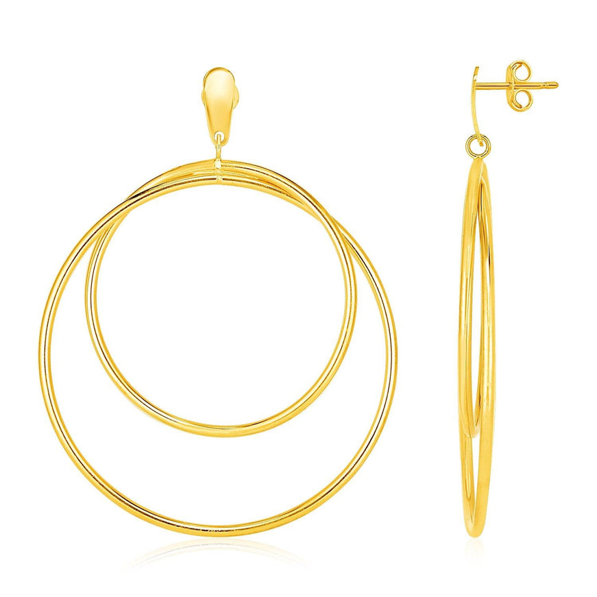 14k Yellow Gold Post Earrings with Open Polished Circle Dangles - Ellie Belle