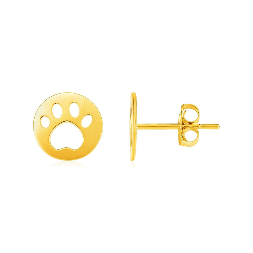 14k Yellow Gold Post Earrings with Paw Prints - Ellie Belle