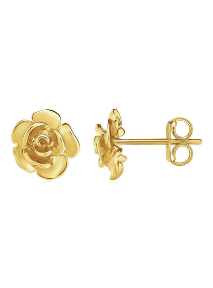 14k Yellow Gold Post Earrings with Roses - Ellie Belle