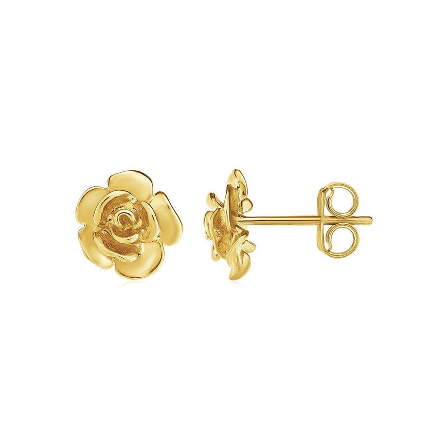 14k Yellow Gold Post Earrings with Roses - Ellie Belle