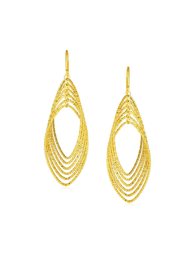 14k Yellow Gold Post Earrings with Textured Marquise Shapes - Ellie Belle