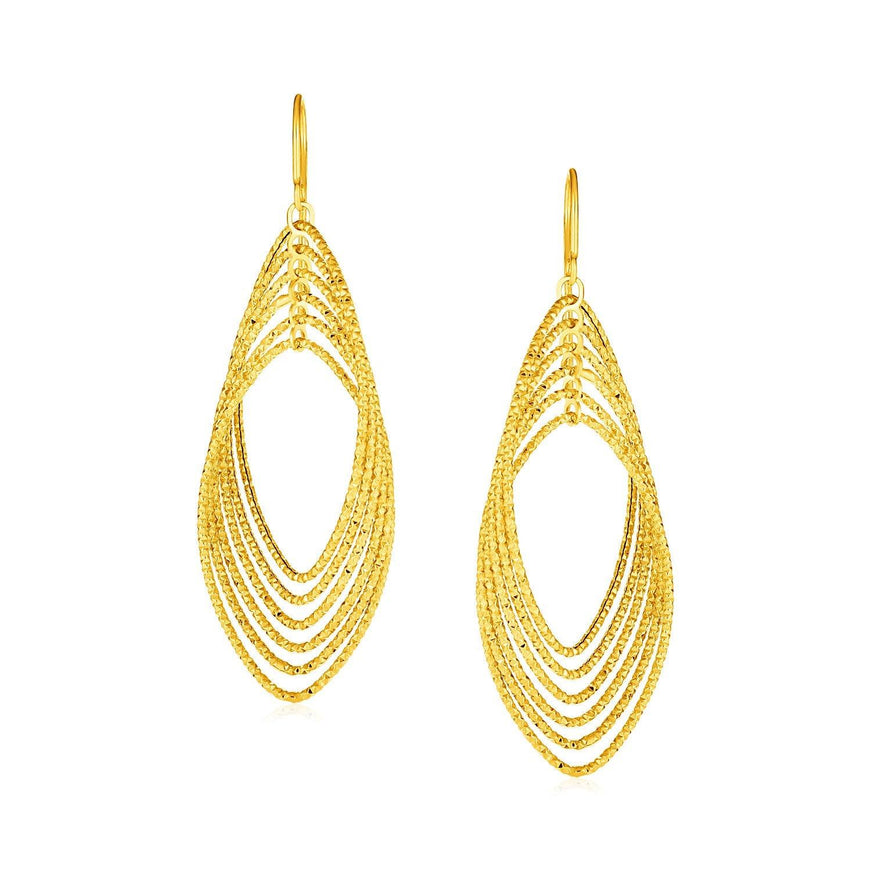 14k Yellow Gold Post Earrings with Textured Marquise Shapes - Ellie Belle