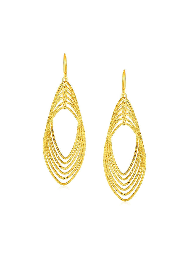 14k Yellow Gold Post Earrings with Textured Marquise Shapes - Ellie Belle