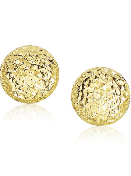 14k Yellow Gold Puff Round Earrings with Diamond Cuts - Ellie Belle