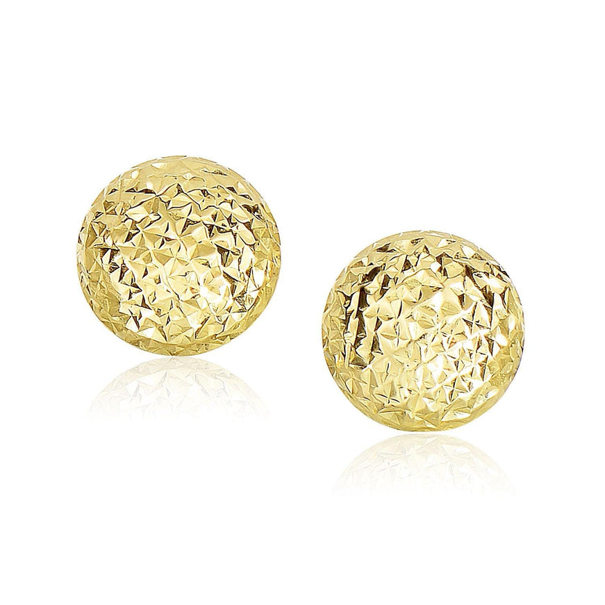 14k Yellow Gold Puff Round Earrings with Diamond Cuts - Ellie Belle