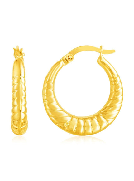 14k Yellow Gold Puffed and Scalloped Hoop Earrings - Ellie Belle