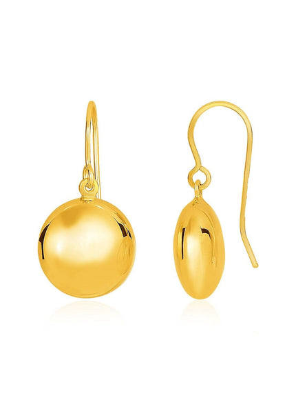 14k Yellow Gold Puffed Circle Shape Drop Earrings - Ellie Belle