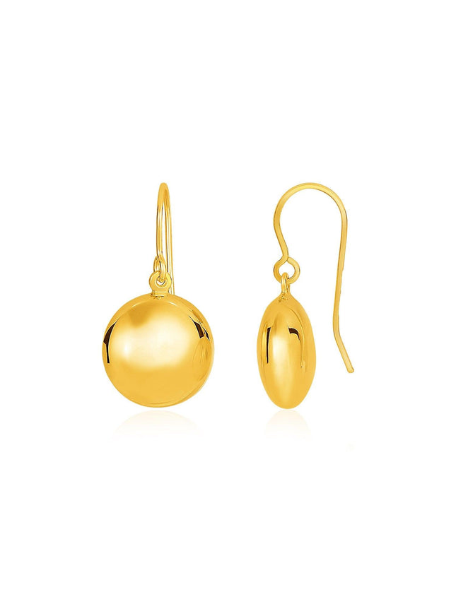 14k Yellow Gold Puffed Circle Shape Drop Earrings - Ellie Belle