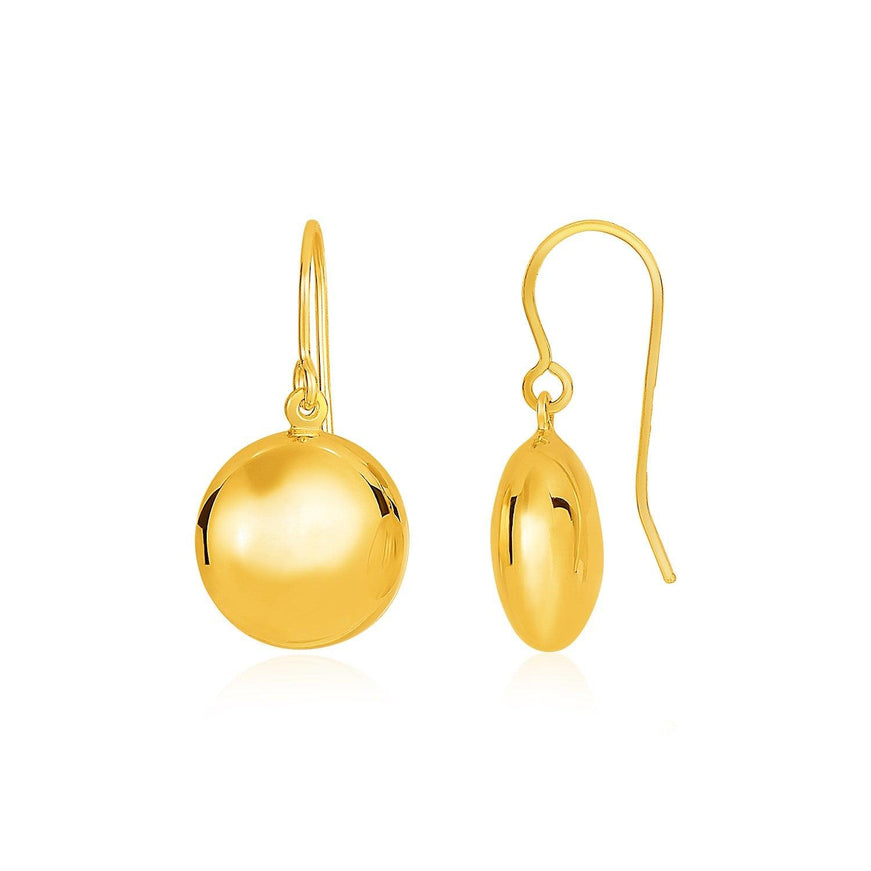 14k Yellow Gold Puffed Circle Shape Drop Earrings - Ellie Belle