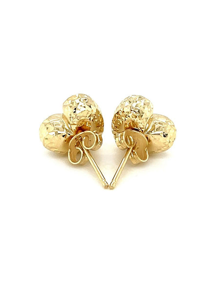 14k Yellow Gold Puffed Heart Earrings with Diamond Cuts - Ellie Belle