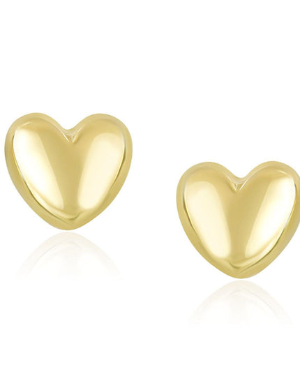 14k Yellow Gold Puffed Heart Shape Shiny Earrings - Ellie Belle