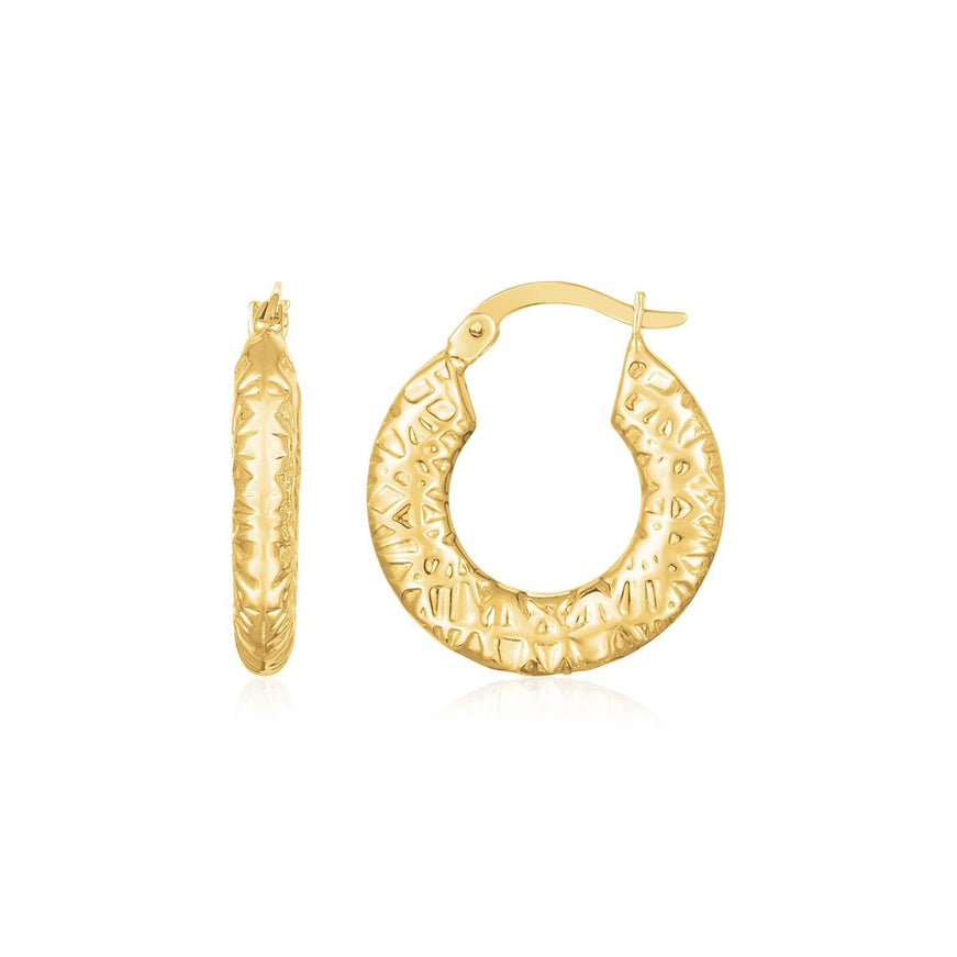 14K Yellow Gold Puffed Textured Hoops - Ellie Belle