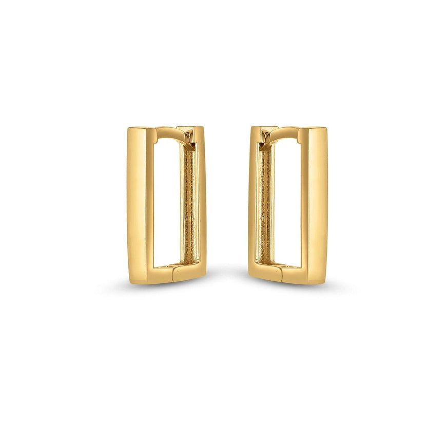 14k Yellow Gold Rectangle Huggie Hoops - Ellie Belle