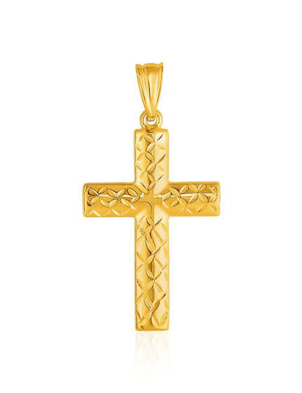 14k Yellow Gold Reversible Textured Cross Pendant - Ellie Belle