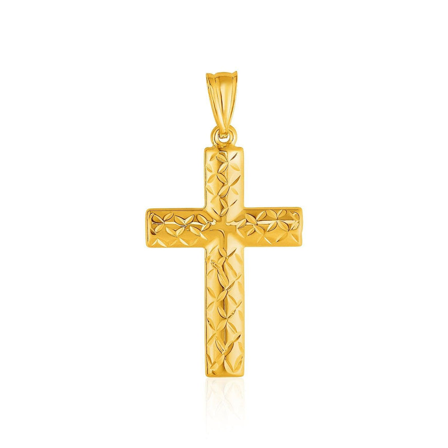 14k Yellow Gold Reversible Textured Cross Pendant - Ellie Belle