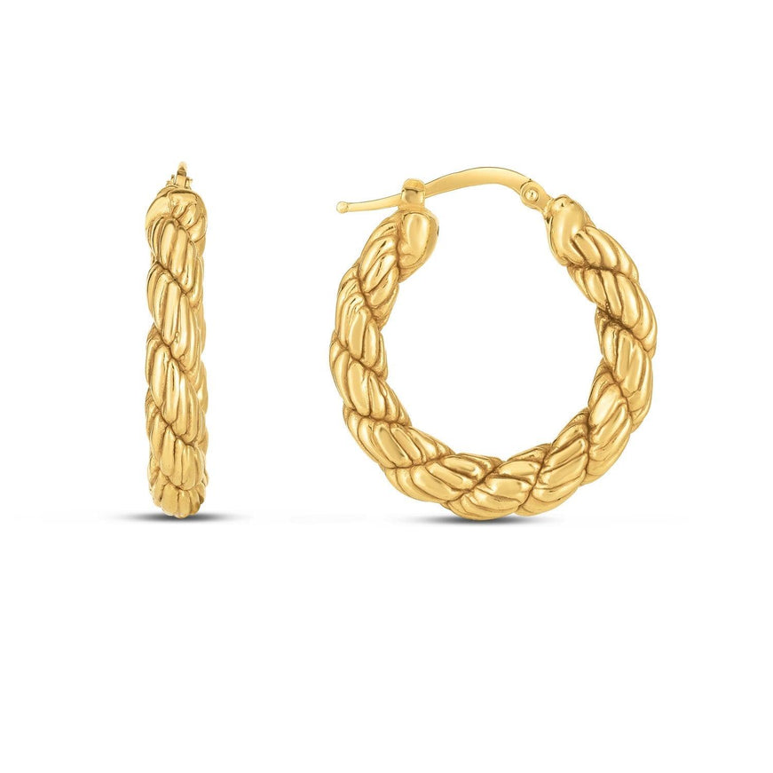 14k Yellow Gold Rope Hoop Earrings - Ellie Belle