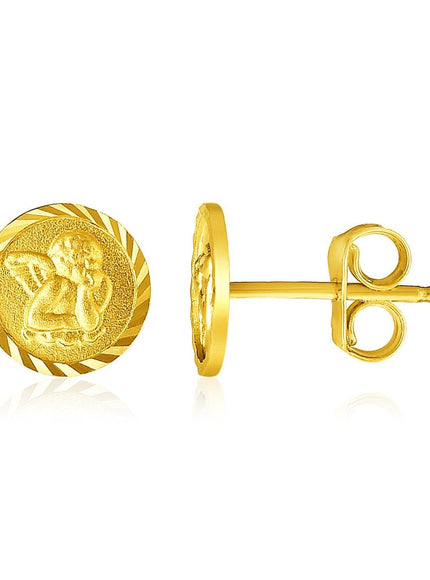 14k Yellow Gold Round Angel Post Earrings - Ellie Belle