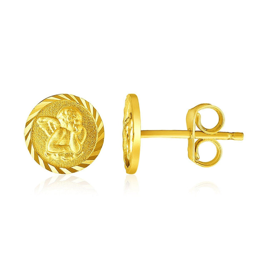 14k Yellow Gold Round Angel Post Earrings - Ellie Belle