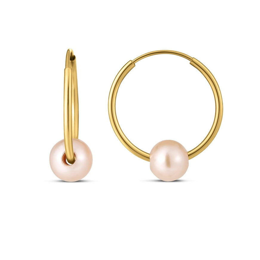 14k Yellow Gold Round Endless Pearl Earring - Ellie Belle