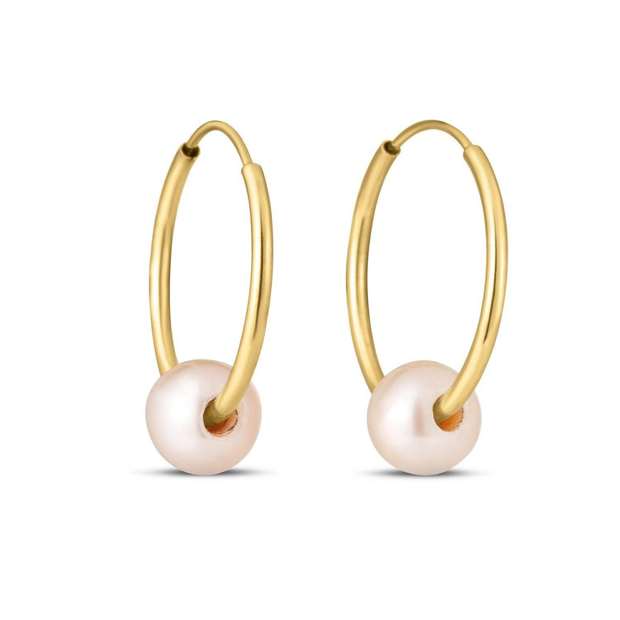 14k Yellow Gold Round Endless Pearl Earring - Ellie Belle