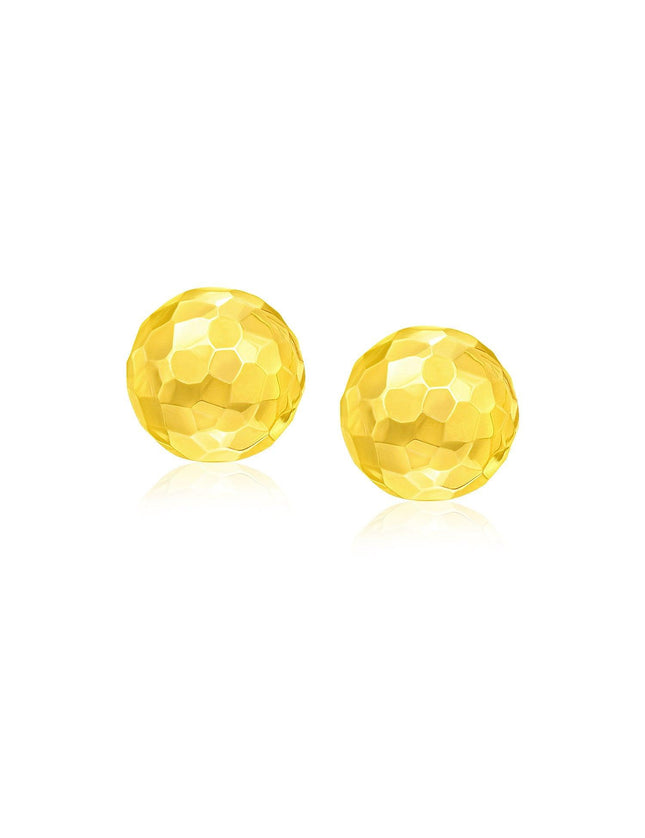 14k Yellow Gold Round Faceted Style Stud Earrings - Ellie Belle