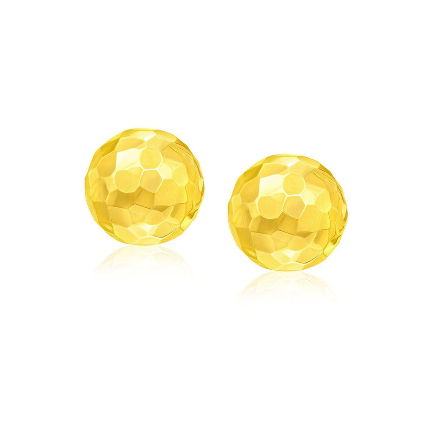 14k Yellow Gold Round Faceted Style Stud Earrings - Ellie Belle