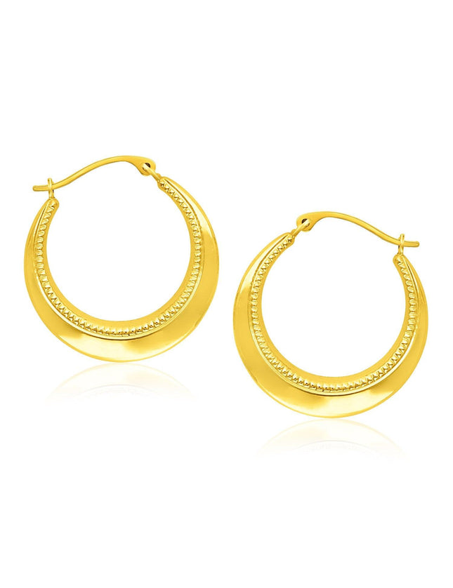 14k Yellow Gold Round Rope Texture Hoop Earrings - Ellie Belle