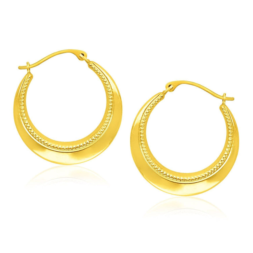 14k Yellow Gold Round Rope Texture Hoop Earrings - Ellie Belle