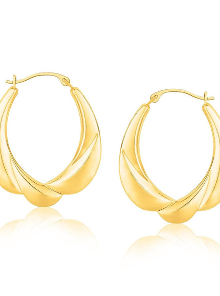 14k Yellow Gold Scallop Motif Graduated Oval Hoop Earrings - Ellie Belle