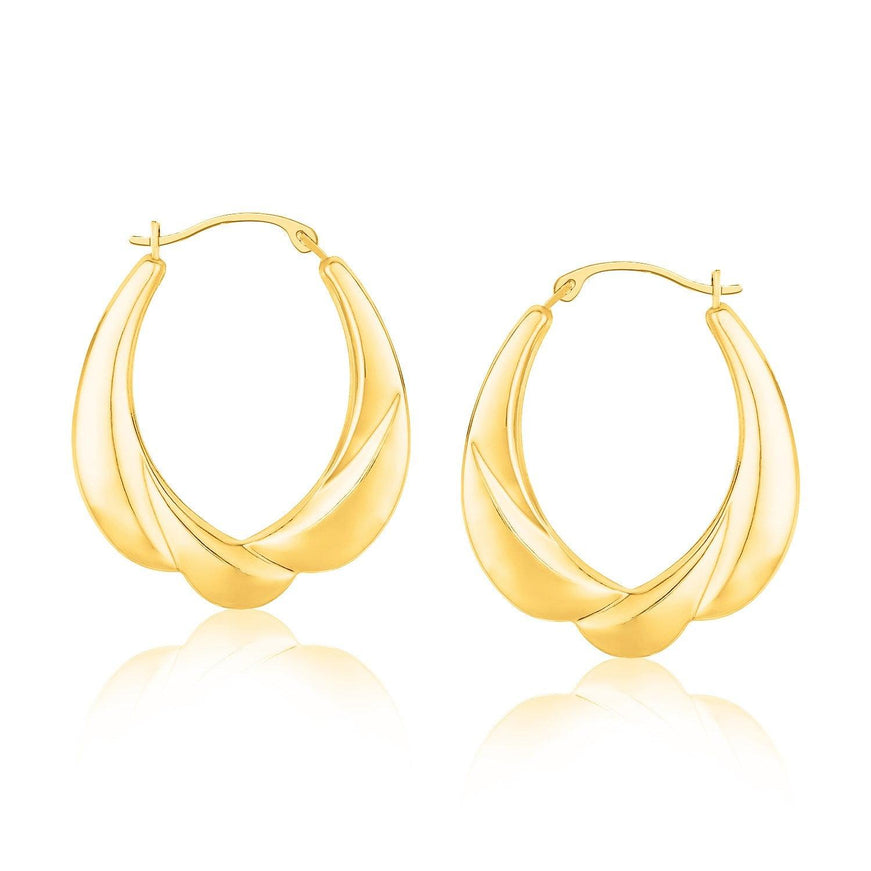 14k Yellow Gold Scallop Motif Graduated Oval Hoop Earrings - Ellie Belle