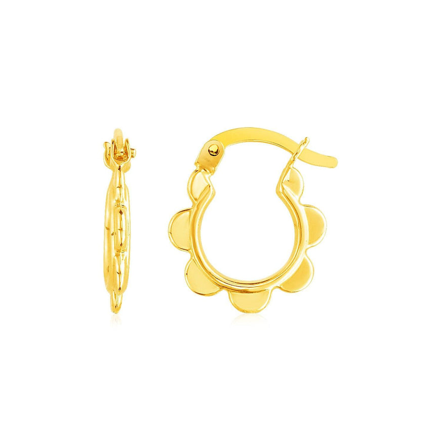 14k Yellow Gold Scalloped Hoop Earrings - Ellie Belle