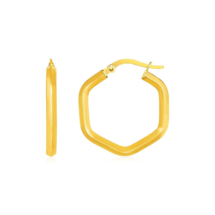 14k Yellow Gold Shiny Hexagon Hoop Earrings - Ellie Belle