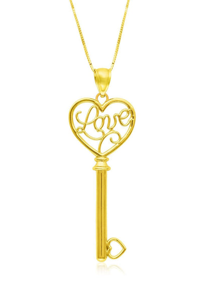 14k Yellow Gold Skeleton Key Style LOVE Pendant - Ellie Belle